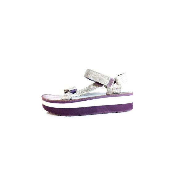 Teva Flatform Universal Leather Sandals Metallic Silver Size 10 - Picture 1 of 7